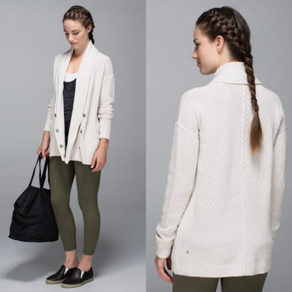 Lululemon Post Practice Cardigan Heather Oatmeal US 10 Fall Winter - Picture 1 of 8